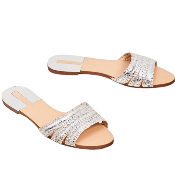 Zara Shoes - ZARA SILVER-TONED FABRIC SLIDES